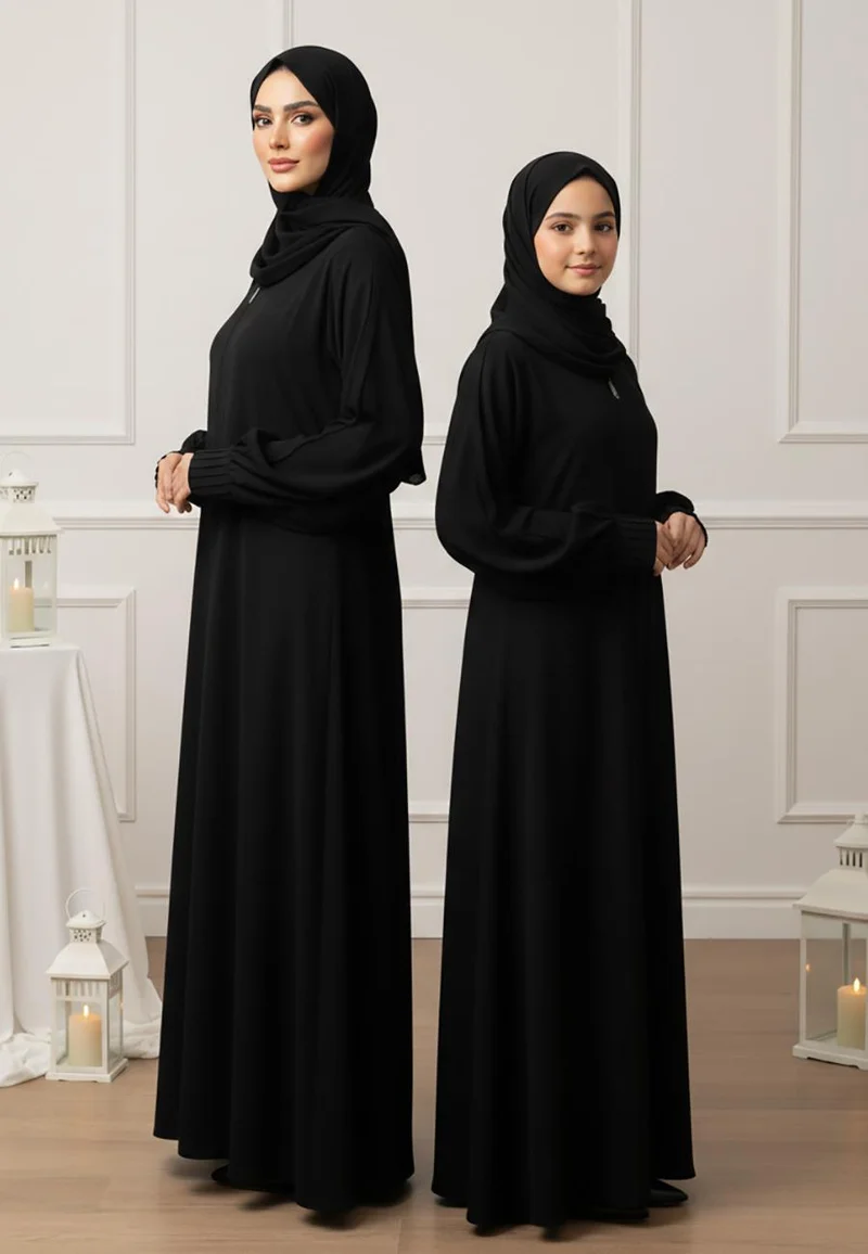 NUKHBAA  The Layla  Mother & Daughter Abaya: Minimalist Sophistication | Nida Fabric-812MD  (Dresses are sold individually. To create a matching mom and daughter set, please purchase two items in different sizes) for Women | Best Price UAE
